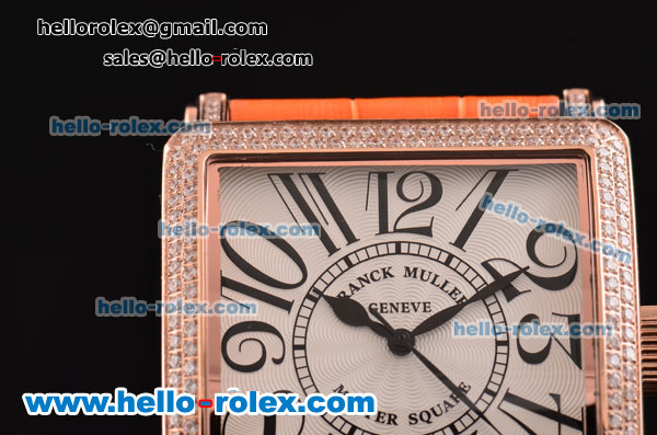Franck Muller Master Square Swiss Quartz Rose Gold Case with Diamond bezel and Orange Leather Strap - Click Image to Close
